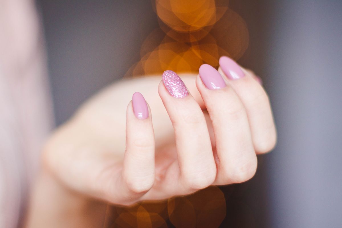 Pink glitter accent manicure at My Nails